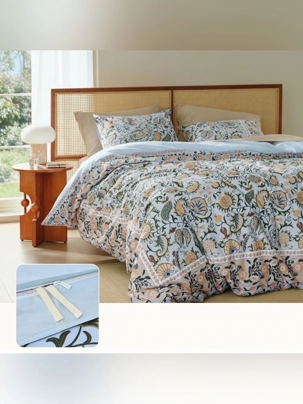 NEW Anthropologie Blue Floral Boho Cotton Queen / King Bedding Duvet & Sham Set
